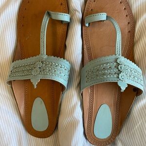 Baby blue leather sandals